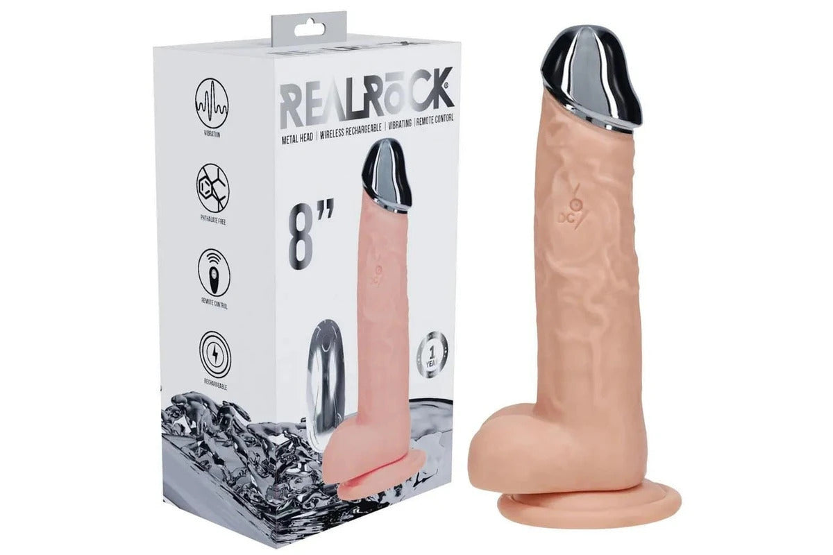REALROCK Metal Head 8'' Rechargeable Vibrating Dildo - Wireless Remote