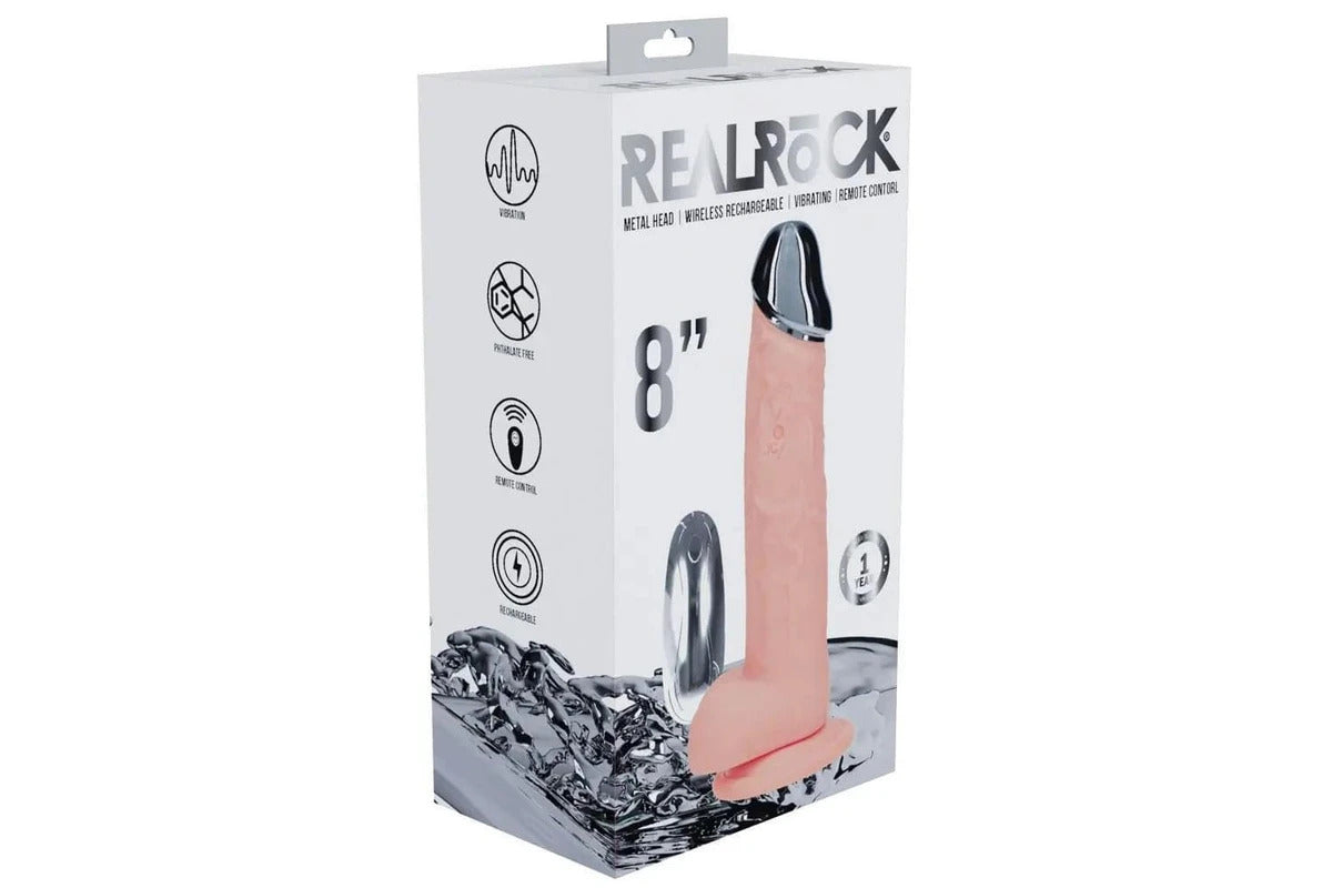REALROCK Metal Head 8'' Rechargeable Vibrating Dildo - Wireless Remote