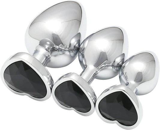 VSC Silver Black Heart Anal Plug - Large