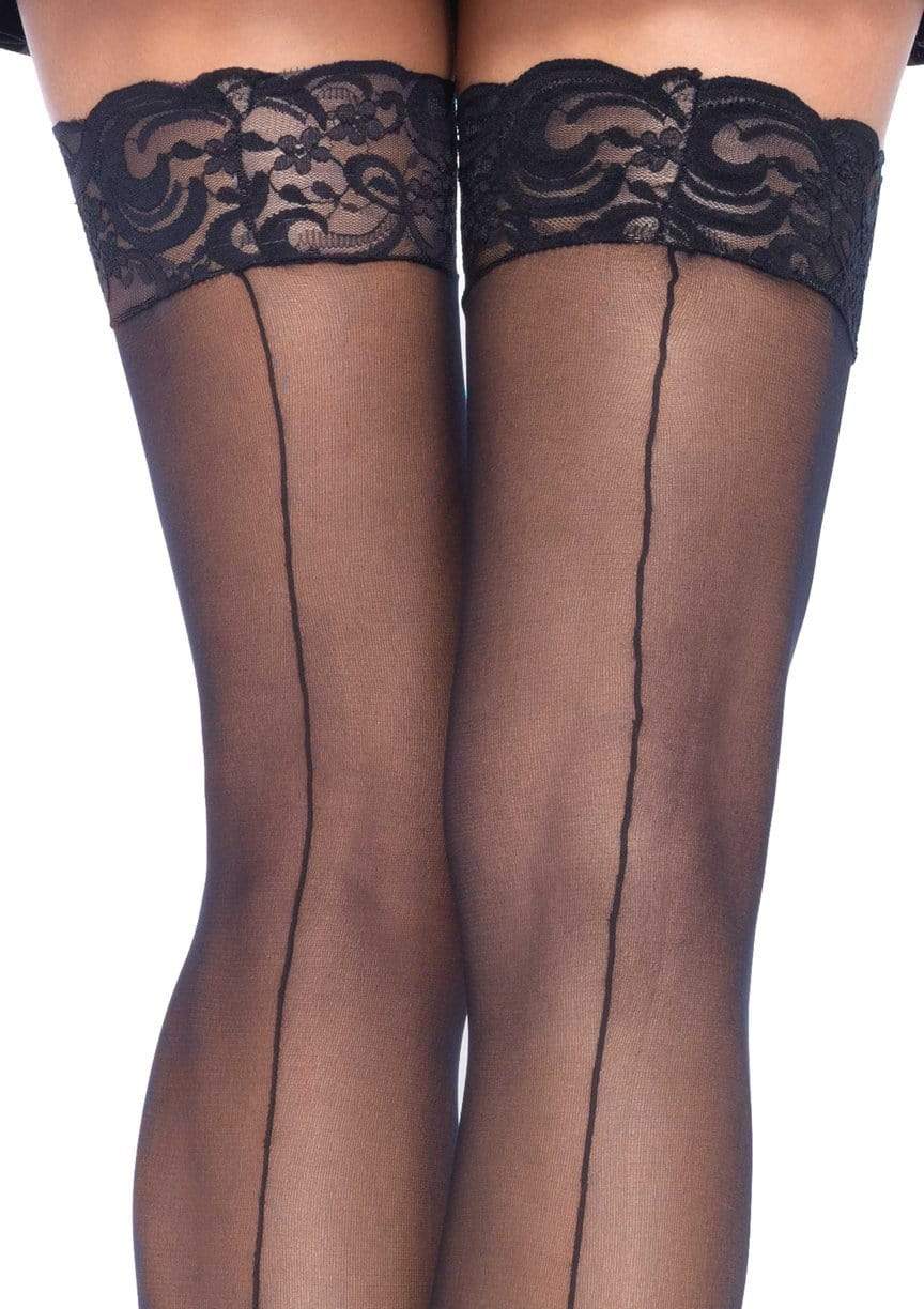LA 1101 Sheer Lace Stockg Blk