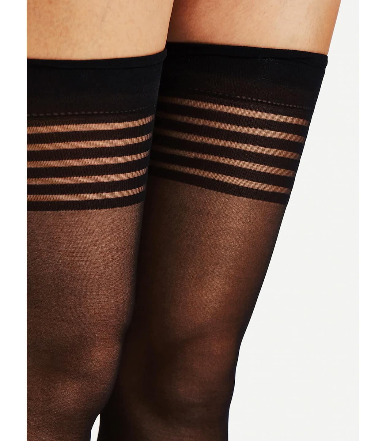 SHEER - Banded Top Thigh Highs - Black